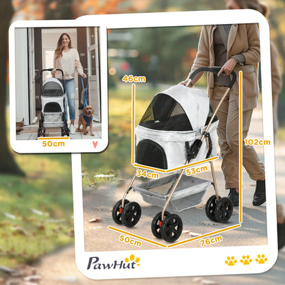 Dog Stroller 3 in 1 Dog Buggy Foldable for Dogs & Cats up to 4 kg Cat Stroller with Cushion Mesh Windows Cup Holder Storage Basket Cat Wagon Buggy Light Gray