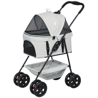 Dog Stroller 3 in 1 Dog Buggy Foldable for Dogs & Cats up to 4 kg Cat Stroller with Cushion Mesh Windows Cup Holder Storage Basket Cat Wagon Buggy Light Gray