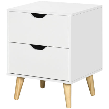 Bedside Table Nightstand with 2 Drawers, Scandinavian Style for Bedroom, Living Room, 40 x 35 x 50.5 cm, White