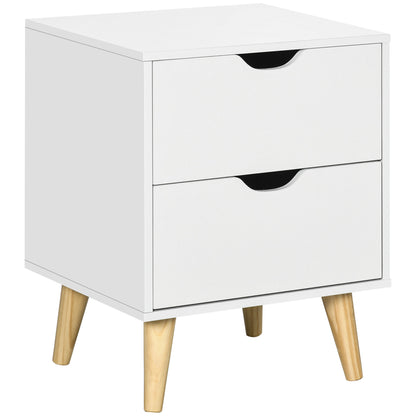 Bedside Table Nightstand with 2 Drawers, Scandinavian Style for Bedroom, Living Room, 40 x 35 x 50.5 cm, White
