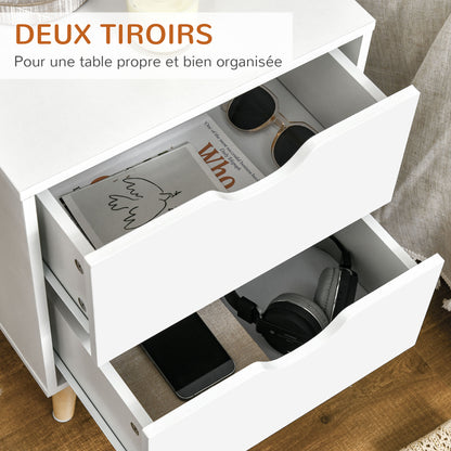 Bedside Table Nightstand with 2 Drawers, Scandinavian Style for Bedroom, Living Room, 40 x 35 x 50.5 cm, White