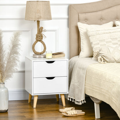 Bedside Table Nightstand with 2 Drawers, Scandinavian Style for Bedroom, Living Room, 40 x 35 x 50.5 cm, White