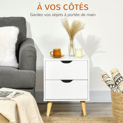 Bedside Table Nightstand with 2 Drawers, Scandinavian Style for Bedroom, Living Room, 40 x 35 x 50.5 cm, White