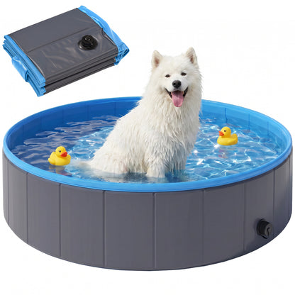 Foldable Dog Pool for Medium & Large Dogs – 120 x 30 cm (47 x 12 in), Non-Slip Indoor/Outdoor Paddling Pool, Dark Gray