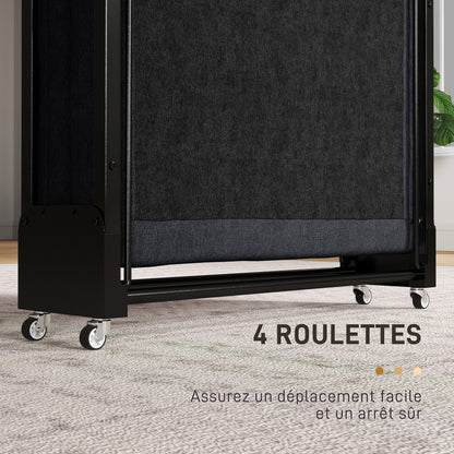 Single Folding Bed 188 x 76 cm, Foldable Guest Bed with 7 cm Mattress on Wheels with Adjustable Backrest, 150 Kg Weight Capacity, Dark Grey