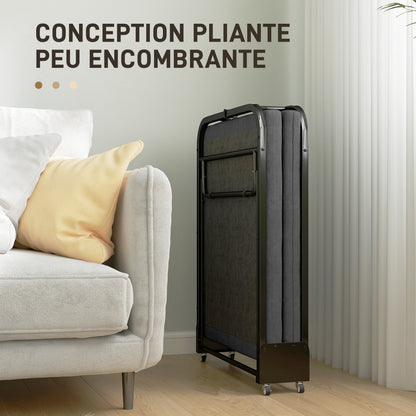 Single Folding Bed 188 x 76 cm, Foldable Guest Bed with 7 cm Mattress on Wheels with Adjustable Backrest, 150 Kg Weight Capacity, Dark Grey