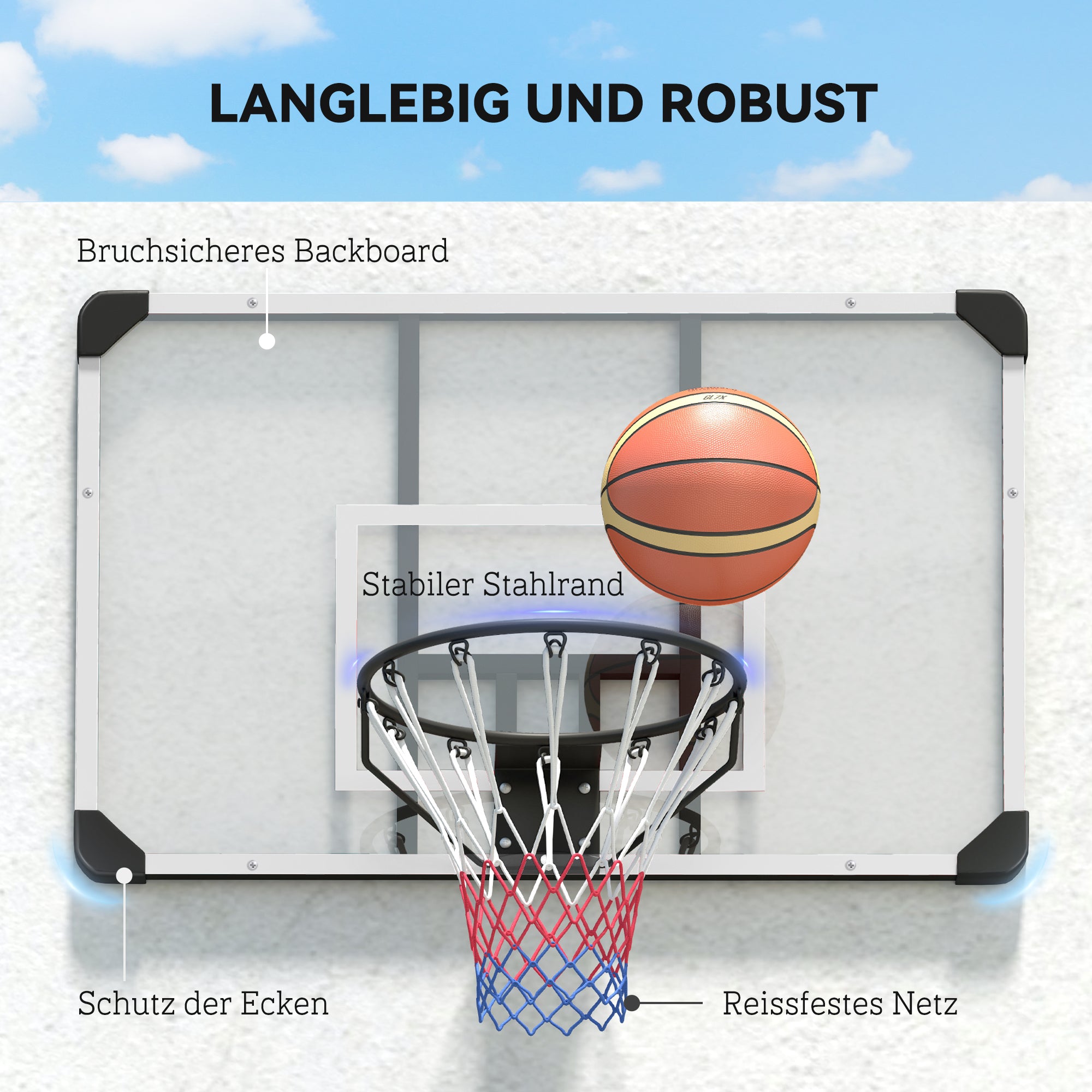 SPORTNOW Basketball Hoop with Backboard, Outdoor Basketball Rim with Ø45 cm Steel Hoop and Net, Wall Mount, Basketball Board for Kids Teens Adults, White