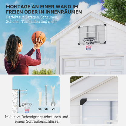 SPORTNOW Basketball Hoop with Backboard, Outdoor Basketball Rim with Ø45 cm Steel Hoop and Net, Wall Mount, Basketball Board for Kids Teens Adults, White