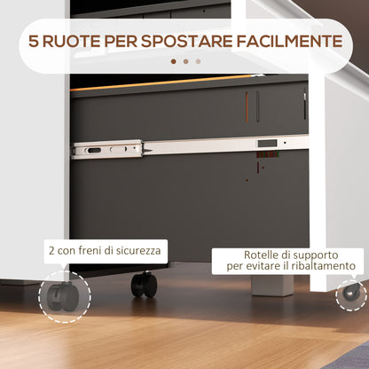 Office Cabinet with 3 Drawers, Adjustable Bar and Tray, 5-Wheel File Cabinet in Steel, 37x43.5x60 cm, White