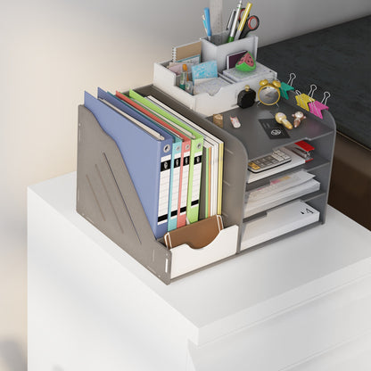 Office Cabinet with 3 Drawers, Adjustable Bar and Tray, 5-Wheel File Cabinet in Steel, 37x43.5x60 cm, White