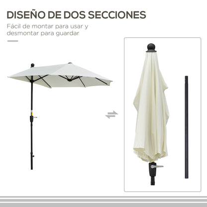 Garden Wall Umbrella 200x190x240 cm Patio Parasol with Crank Steel Pole and Cross Base Anti-UV for Terrace Balcony Cream