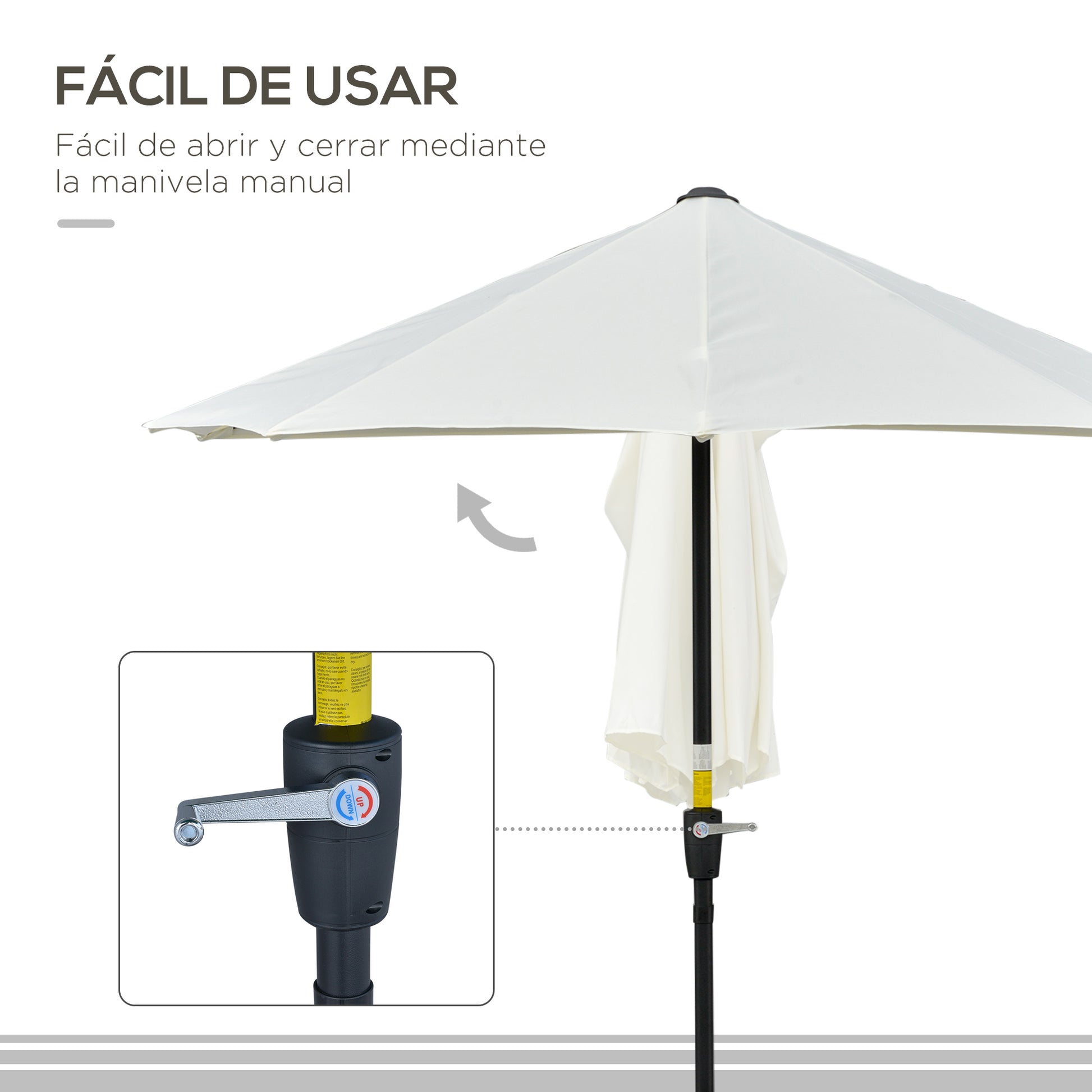 Garden Wall Umbrella 200x190x240 cm Patio Parasol with Crank Steel Pole and Cross Base Anti-UV for Terrace Balcony Cream