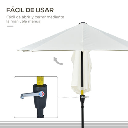 Garden Wall Umbrella 200x190x240 cm Patio Parasol with Crank Steel Pole and Cross Base Anti-UV for Terrace Balcony Cream