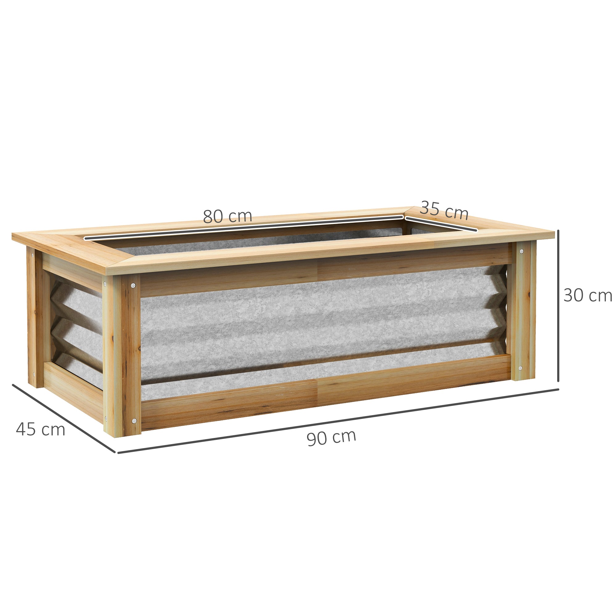 Metal Raised Bed, Flower Planter Box with Wooden Frame, Vegetable Bed, Herb Bed for Garden, Balcony, Natural, 90 x 45 x 30 cm