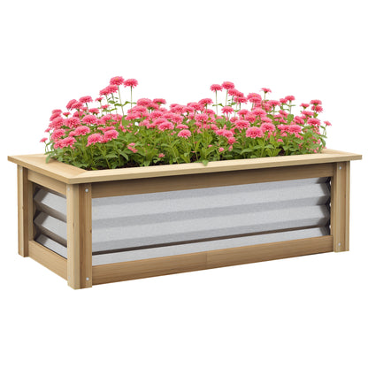 Metal Raised Bed, Flower Planter Box with Wooden Frame, Vegetable Bed, Herb Bed for Garden, Balcony, Natural, 90 x 45 x 30 cm