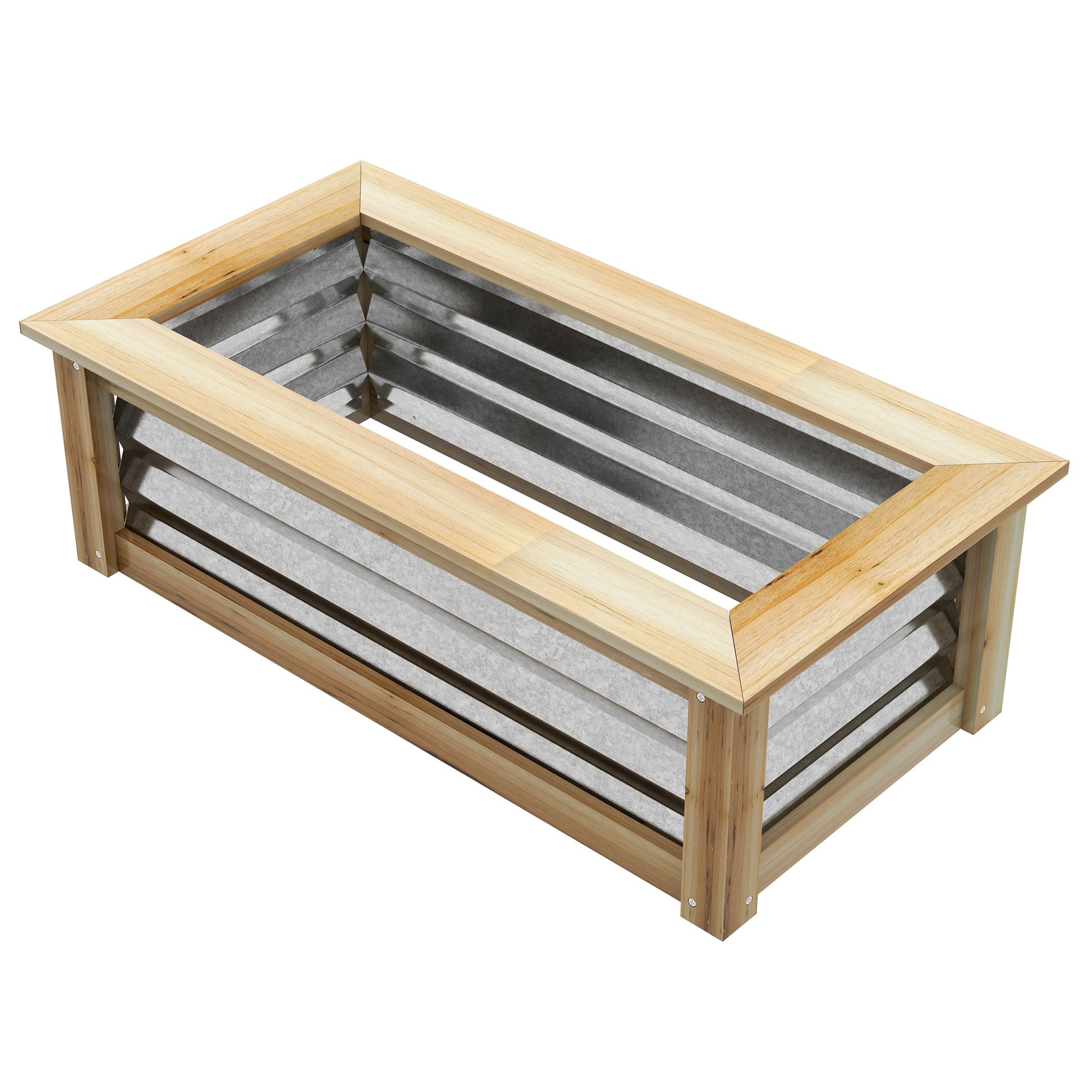 Metal Raised Bed, Flower Planter Box with Wooden Frame, Vegetable Bed, Herb Bed for Garden, Balcony, Natural, 90 x 45 x 30 cm