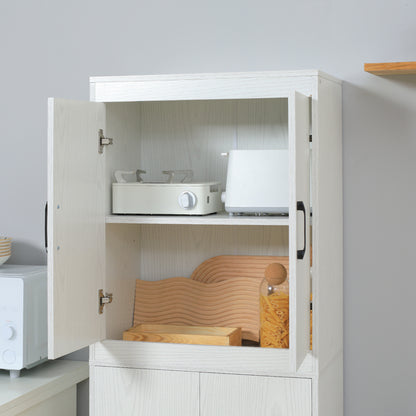 Kitchen Sideboard Pantry Cabinet Auxiliary Kitchen Furniture with 4 Doors and 5 Open Shelves for Dining Room Living Room Modern Style Anti-tip 60x36x168 cm White