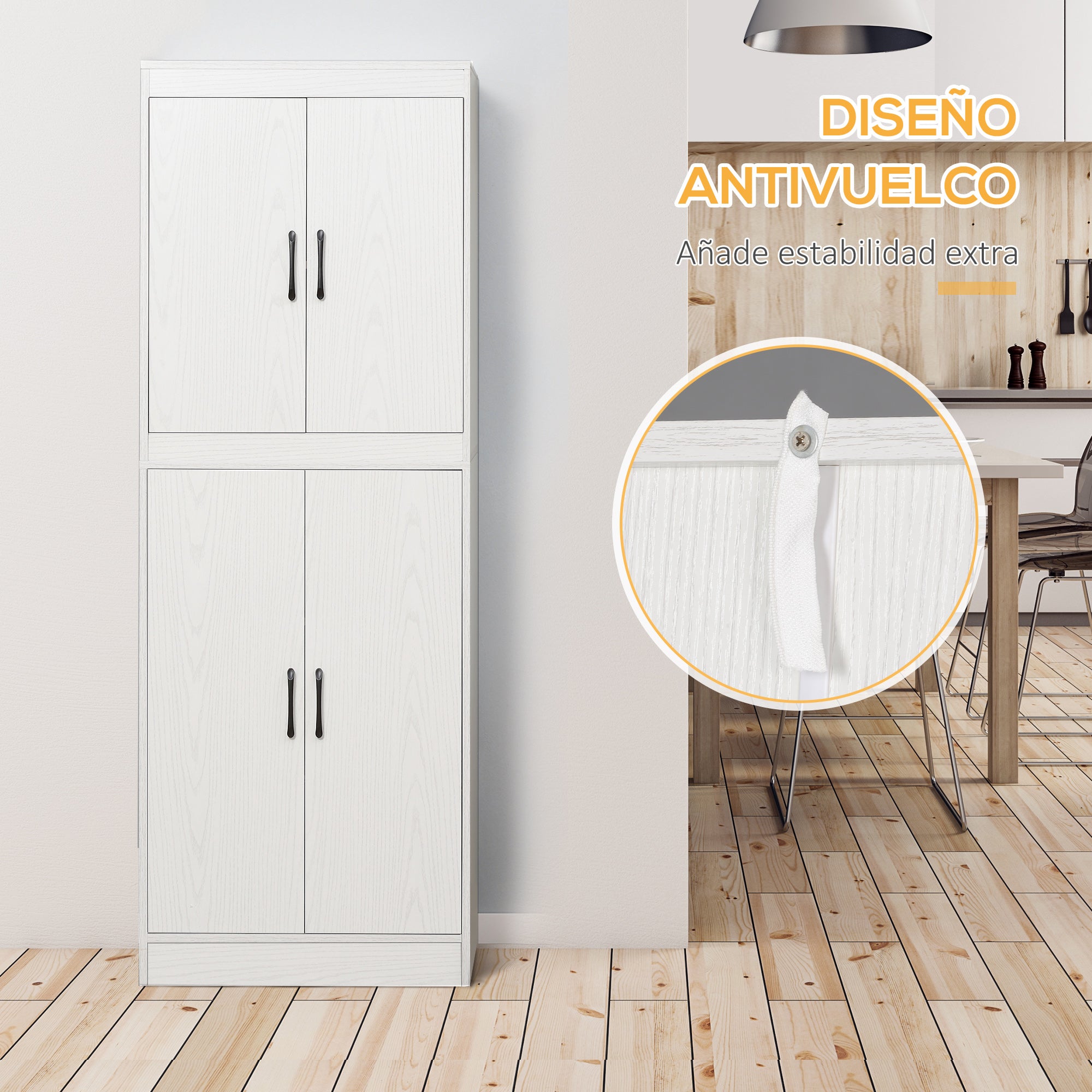 Kitchen Sideboard Pantry Cabinet Auxiliary Kitchen Furniture with 4 Doors and 5 Open Shelves for Dining Room Living Room Modern Style Anti-tip 60x36x168 cm White