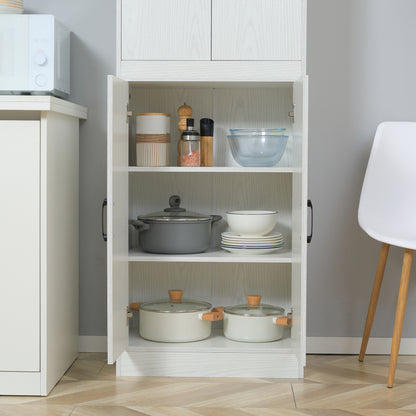 Kitchen Sideboard Pantry Cabinet Auxiliary Kitchen Furniture with 4 Doors and 5 Open Shelves for Dining Room Living Room Modern Style Anti-tip 60x36x168 cm White