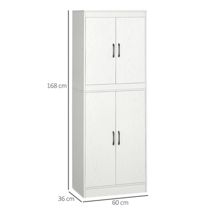 Kitchen Sideboard Pantry Cabinet Auxiliary Kitchen Furniture with 4 Doors and 5 Open Shelves for Dining Room Living Room Modern Style Anti-tip 60x36x168 cm White