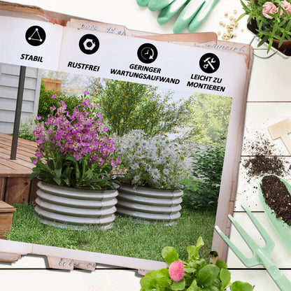 Raised Bed Set of 2 Metal Flower Boxes, Herb Bed, Plant Box with Open Bottom, Vegetable Bed for Garden, Balcony, Silver, 60 x 60 x 30 cm