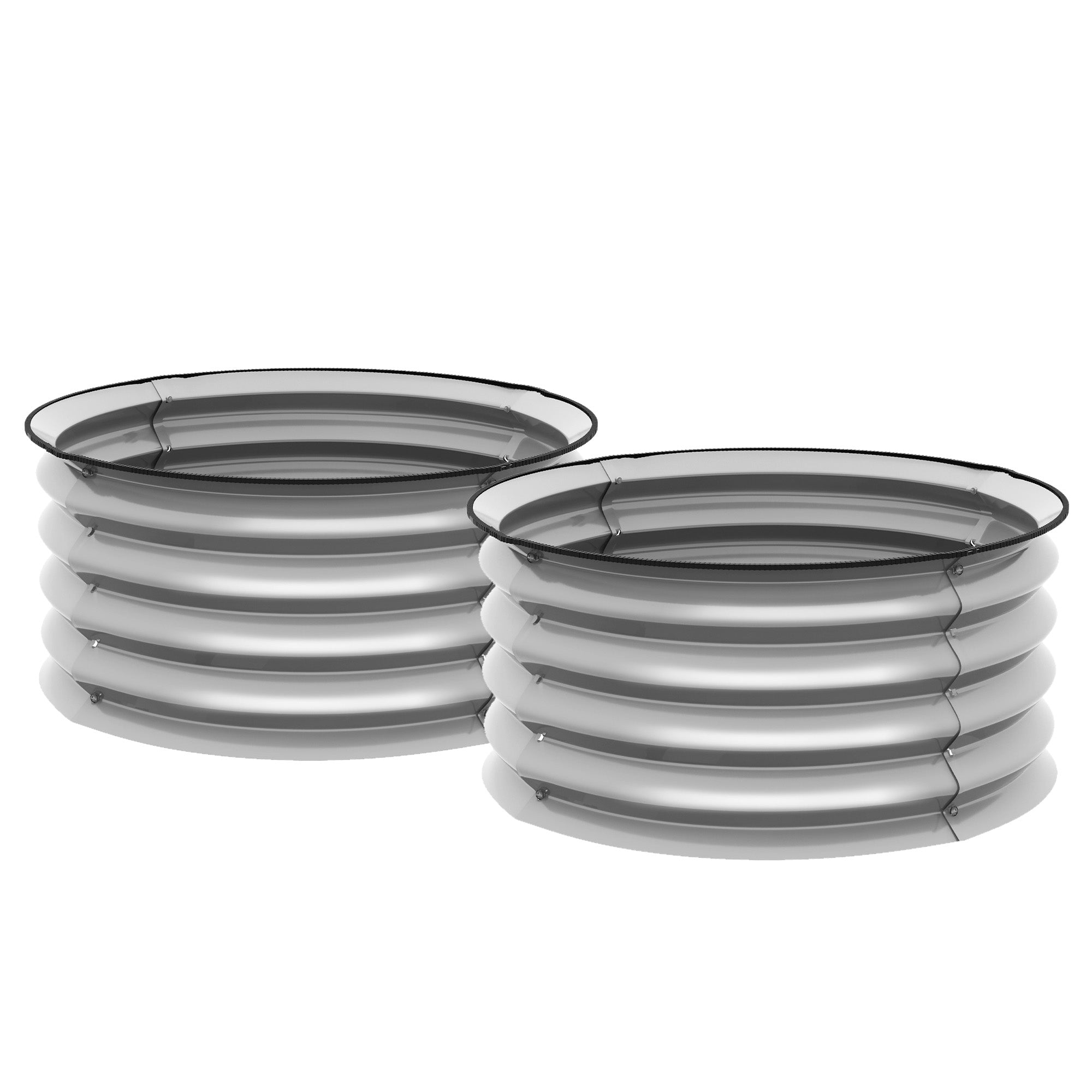Raised Bed Set of 2 Metal Flower Boxes, Herb Bed, Plant Box with Open Bottom, Vegetable Bed for Garden, Balcony, Silver, 60 x 60 x 30 cm