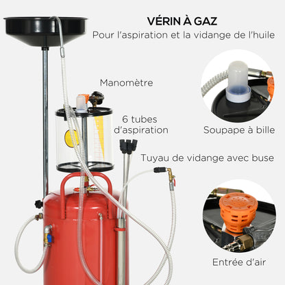 Portable 2-in-1 Adjustable Height Used Oil Drainer and 80L Pneumatic Oil Drainer, Equipped with Wheels in Red Color