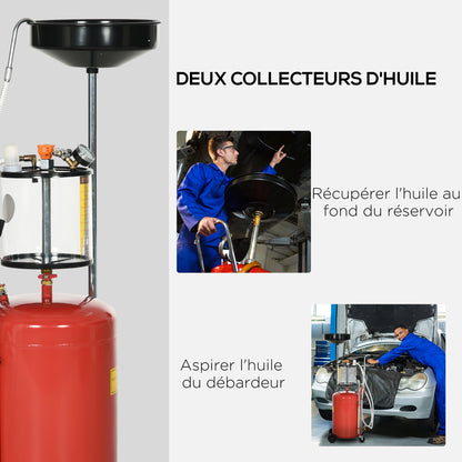 Portable 2-in-1 Adjustable Height Used Oil Drainer and 80L Pneumatic Oil Drainer, Equipped with Wheels in Red Color
