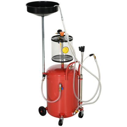 Portable 2-in-1 Adjustable Height Used Oil Drainer and 80L Pneumatic Oil Drainer, Equipped with Wheels in Red Color