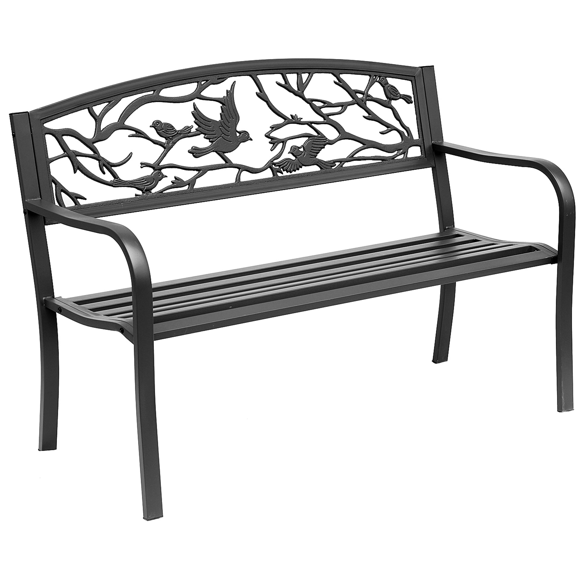 3-Seater Garden Bench Outdoor Garden Style Rural Chic for balcony terrace patio 127 x 60 x 85 cm sturdy anti-corrosion epoxy-coated metal Black