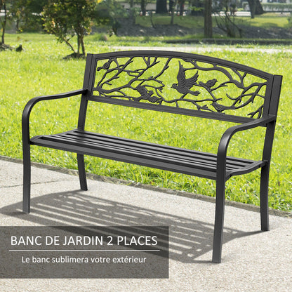 3-Seater Garden Bench Outdoor Garden Style Rural Chic for balcony terrace patio 127 x 60 x 85 cm sturdy anti-corrosion epoxy-coated metal Black