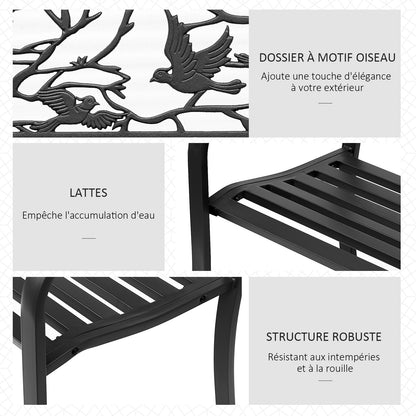 3-Seater Garden Bench Outdoor Garden Style Rural Chic for balcony terrace patio 127 x 60 x 85 cm sturdy anti-corrosion epoxy-coated metal Black