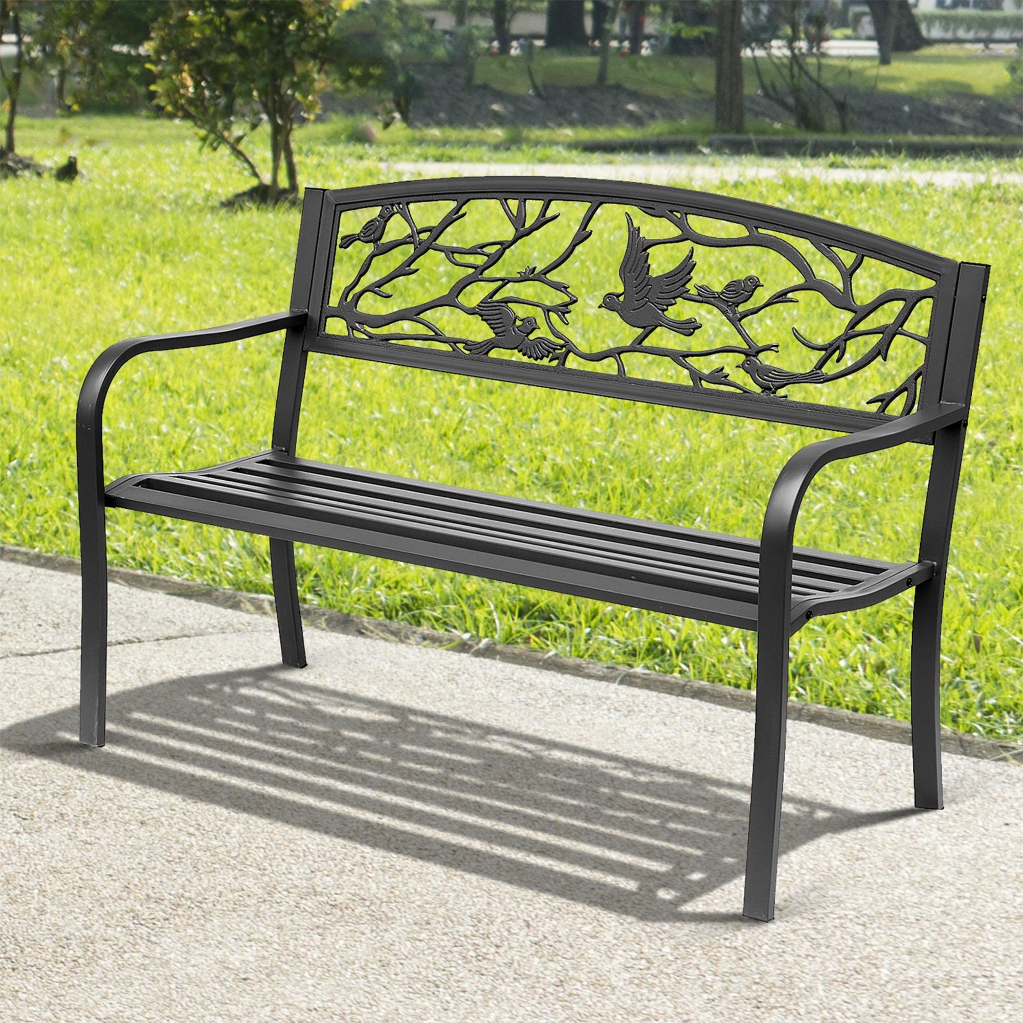 3-Seater Garden Bench Outdoor Garden Style Rural Chic for balcony terrace patio 127 x 60 x 85 cm sturdy anti-corrosion epoxy-coated metal Black
