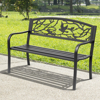 3-Seater Garden Bench Outdoor Garden Style Rural Chic for balcony terrace patio 127 x 60 x 85 cm sturdy anti-corrosion epoxy-coated metal Black