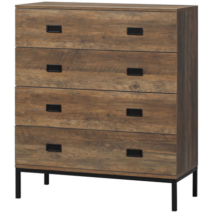 4-Drawer Dresser Industrial Design Storage Furniture with Black Metal Legs 80 x 39 x 95 cm Brown
