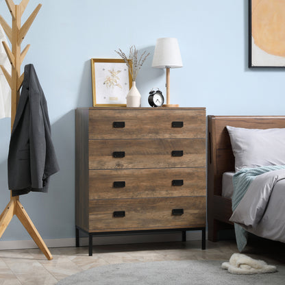 4-Drawer Dresser Industrial Design Storage Furniture with Black Metal Legs 80 x 39 x 95 cm Brown