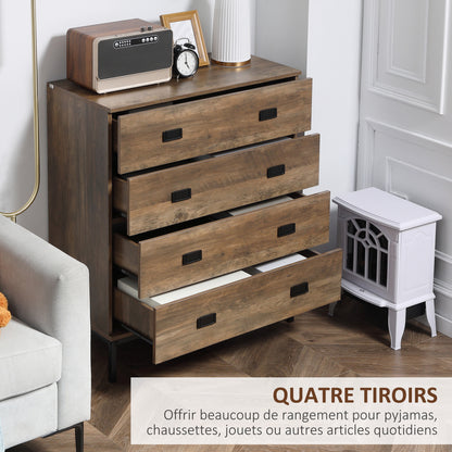 4-Drawer Dresser Industrial Design Storage Furniture with Black Metal Legs 80 x 39 x 95 cm Brown