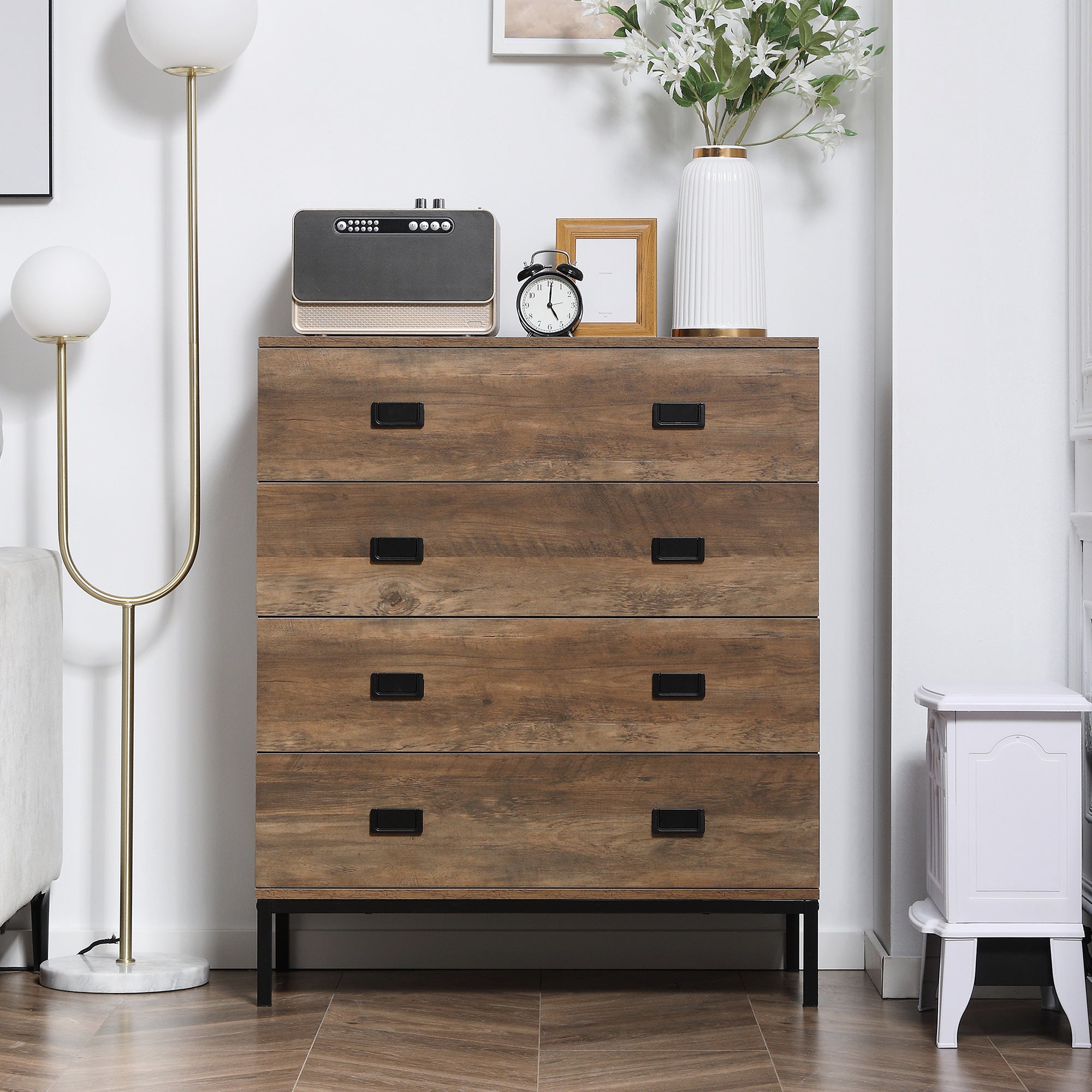 4-Drawer Dresser Industrial Design Storage Furniture with Black Metal Legs 80 x 39 x 95 cm Brown
