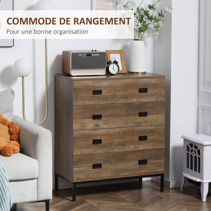 4-Drawer Dresser Industrial Design Storage Furniture with Black Metal Legs 80 x 39 x 95 cm Brown