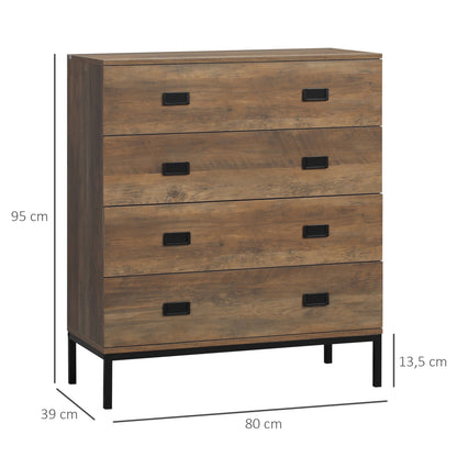 4-Drawer Dresser Industrial Design Storage Furniture with Black Metal Legs 80 x 39 x 95 cm Brown