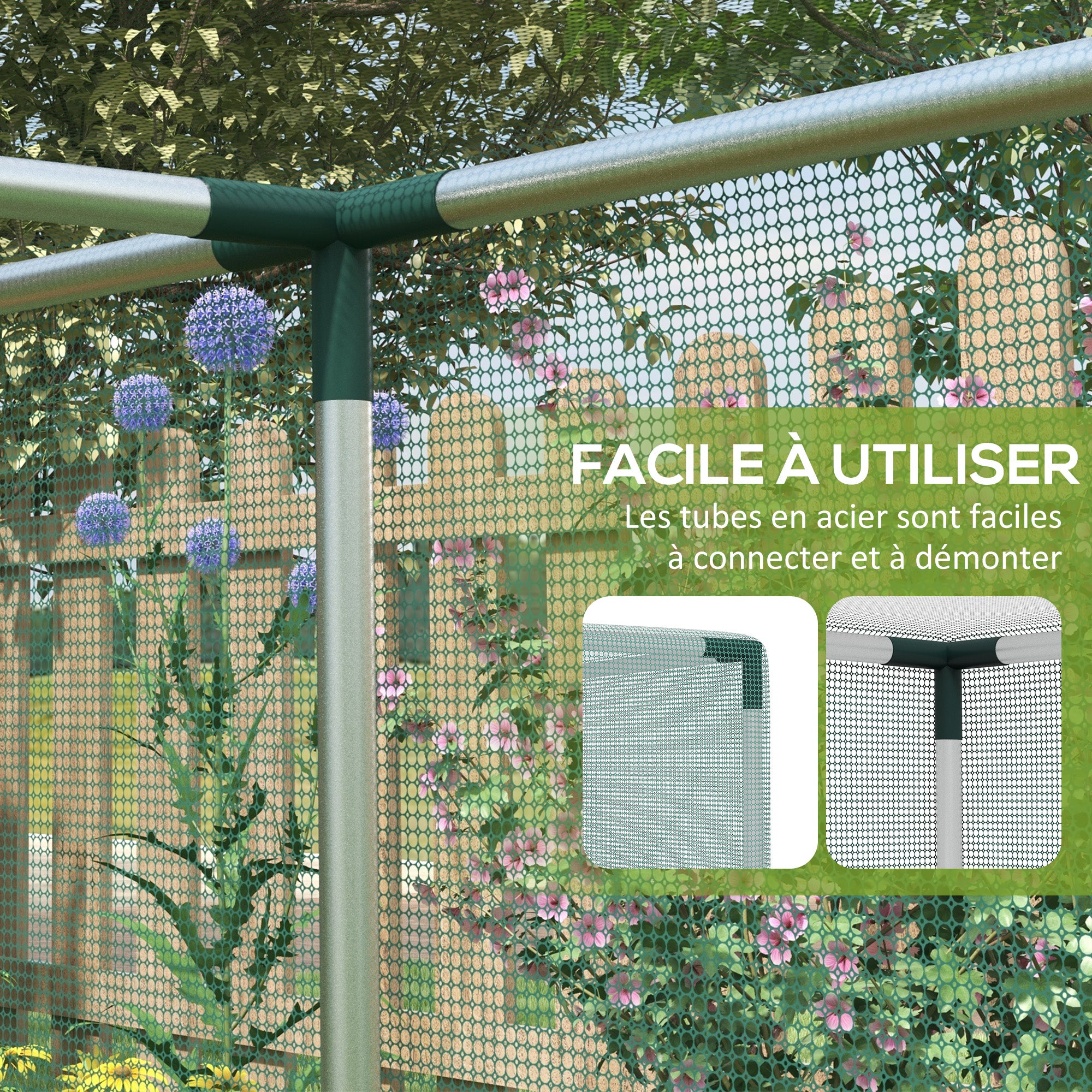 Garden Greenhouse Plant Growing Cage, Zippered Door, Galvanized Steel Tubes, Plant Protection Tent, Green