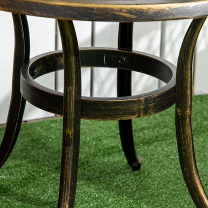 Round Outdoor Side Table, Cast Aluminum Frame, Ø60 x H52.5 cm (Ø24 x 20.7 in), 60 kg (132 lb) Capacity — Bronze