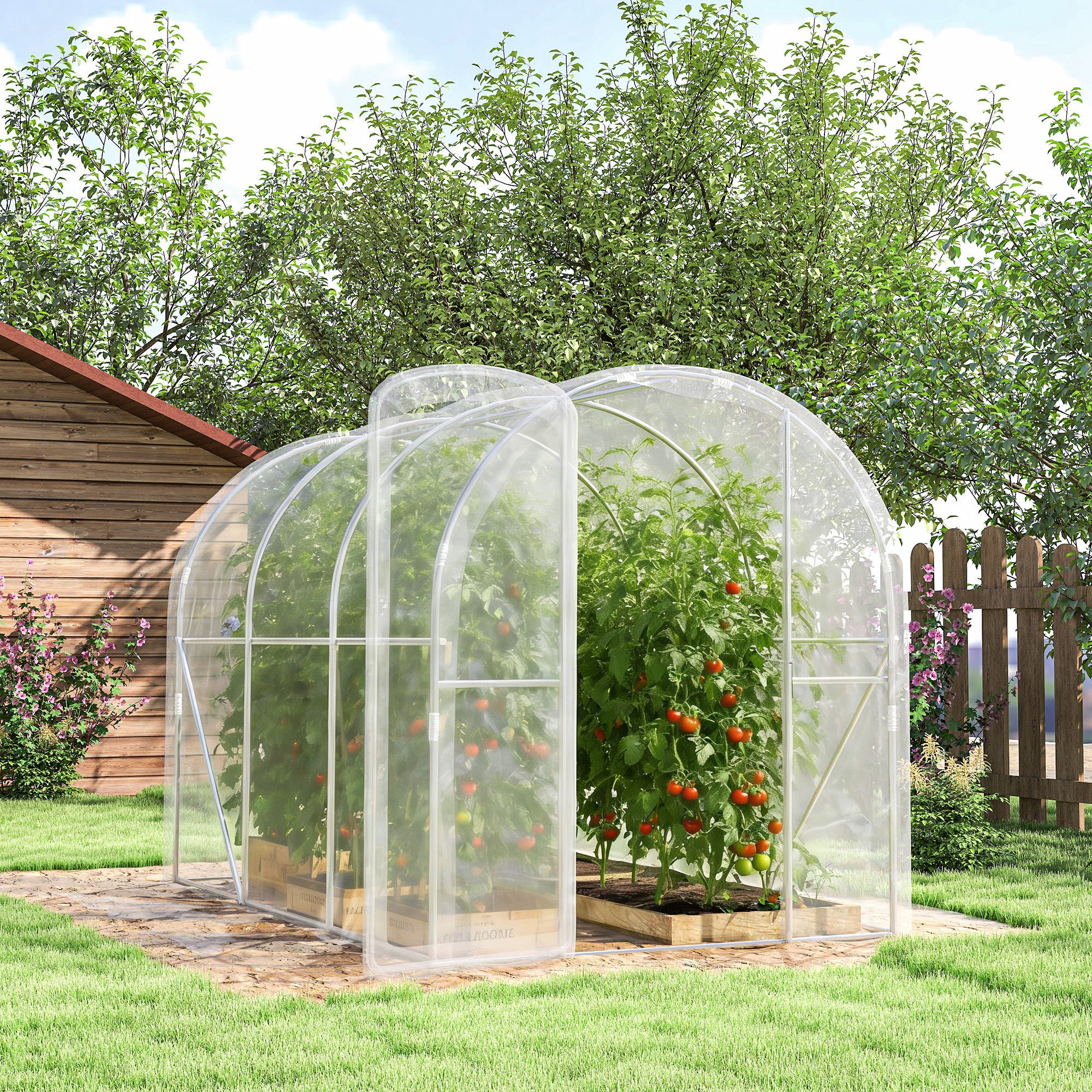 Tunnel Greenhouse 3 x 2 x 1.95 m (9.8 x 6.6 x 6.4 ft), 6 m² (64.6 sq ft), 150 g/m² UV PE Cover with Hinged Door — For Vegetables, Plants & Flowers