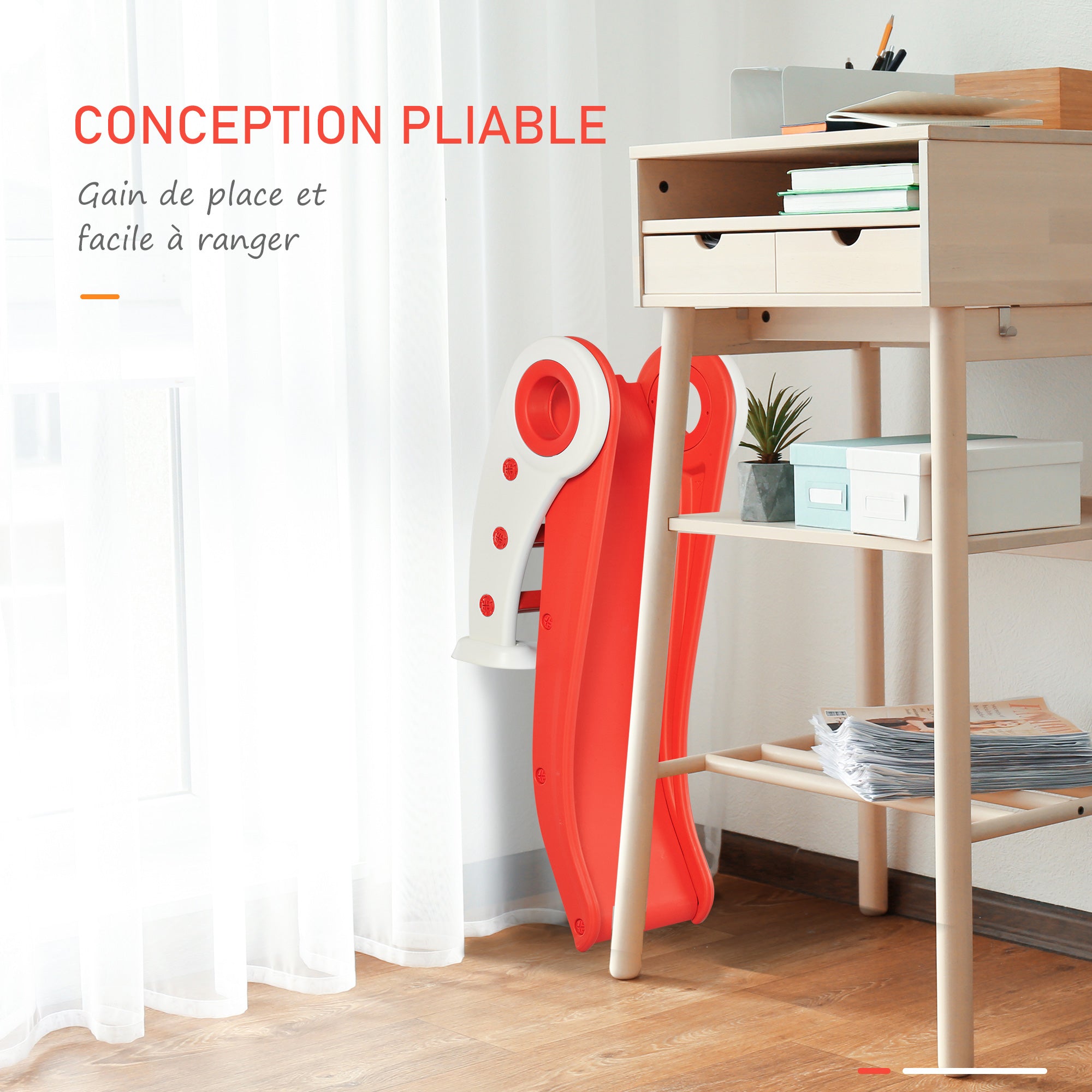 Foldable Children's Slide 3 to 6 Years Indoor Outdoor use dim. 120L x 50W x 56H cm HDPE Red