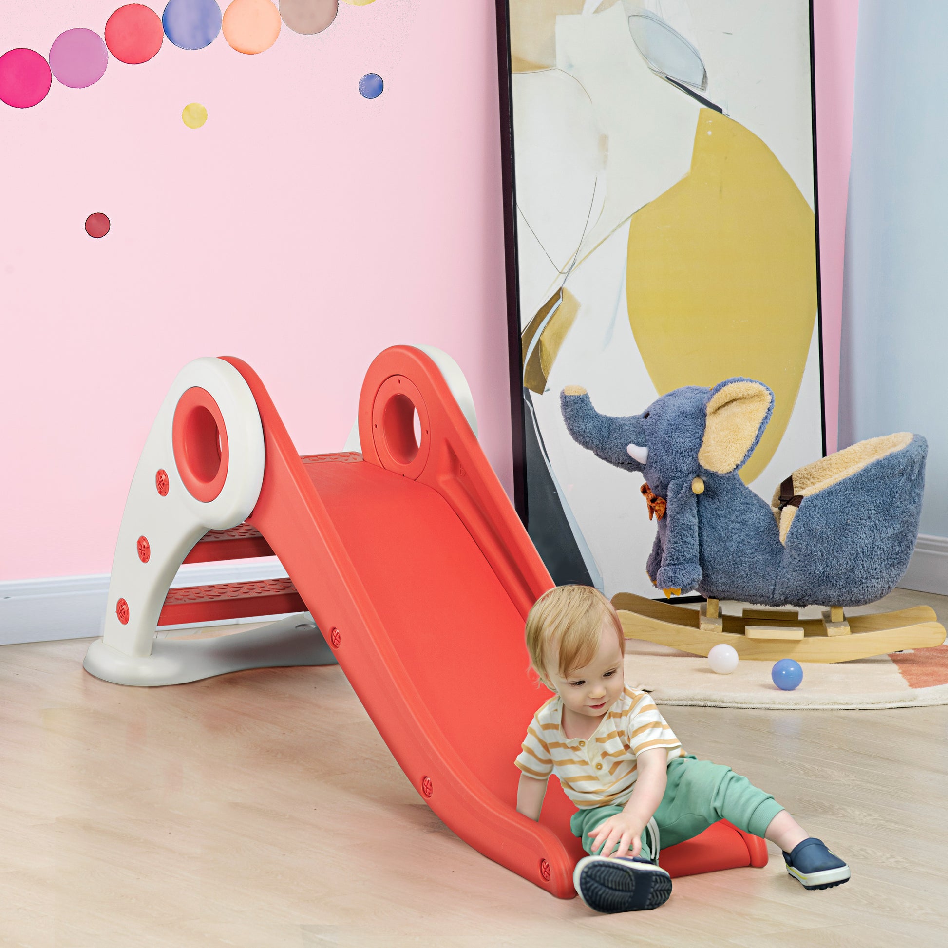 Foldable Children's Slide 3 to 6 Years Indoor Outdoor use dim. 120L x 50W x 56H cm HDPE Red