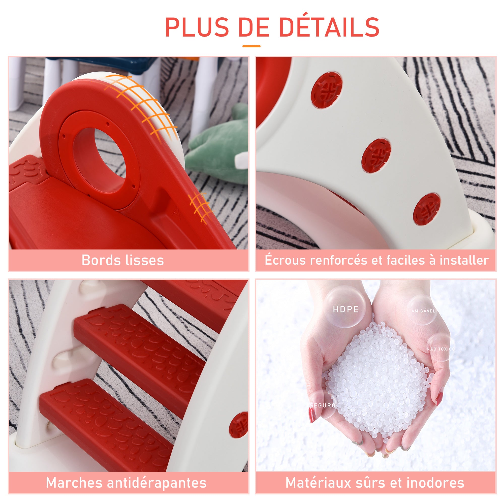Foldable Children's Slide 3 to 6 Years Indoor Outdoor use dim. 120L x 50W x 56H cm HDPE Red