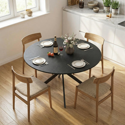 Round Dining Table for 4, 47.2 in Ø Industrial Style with Steel X-Legs, for Dining Room, Kitchen, Home Office, Black