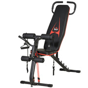 Weight Bench Adjustable Training Bench with Elastic Ropes Sit Up Bench for Home Workout 6 Levels Backrest Decline Weight up to 150 kg Steel Faux Leather Black+Red 145 x 49 x 48-127 cm