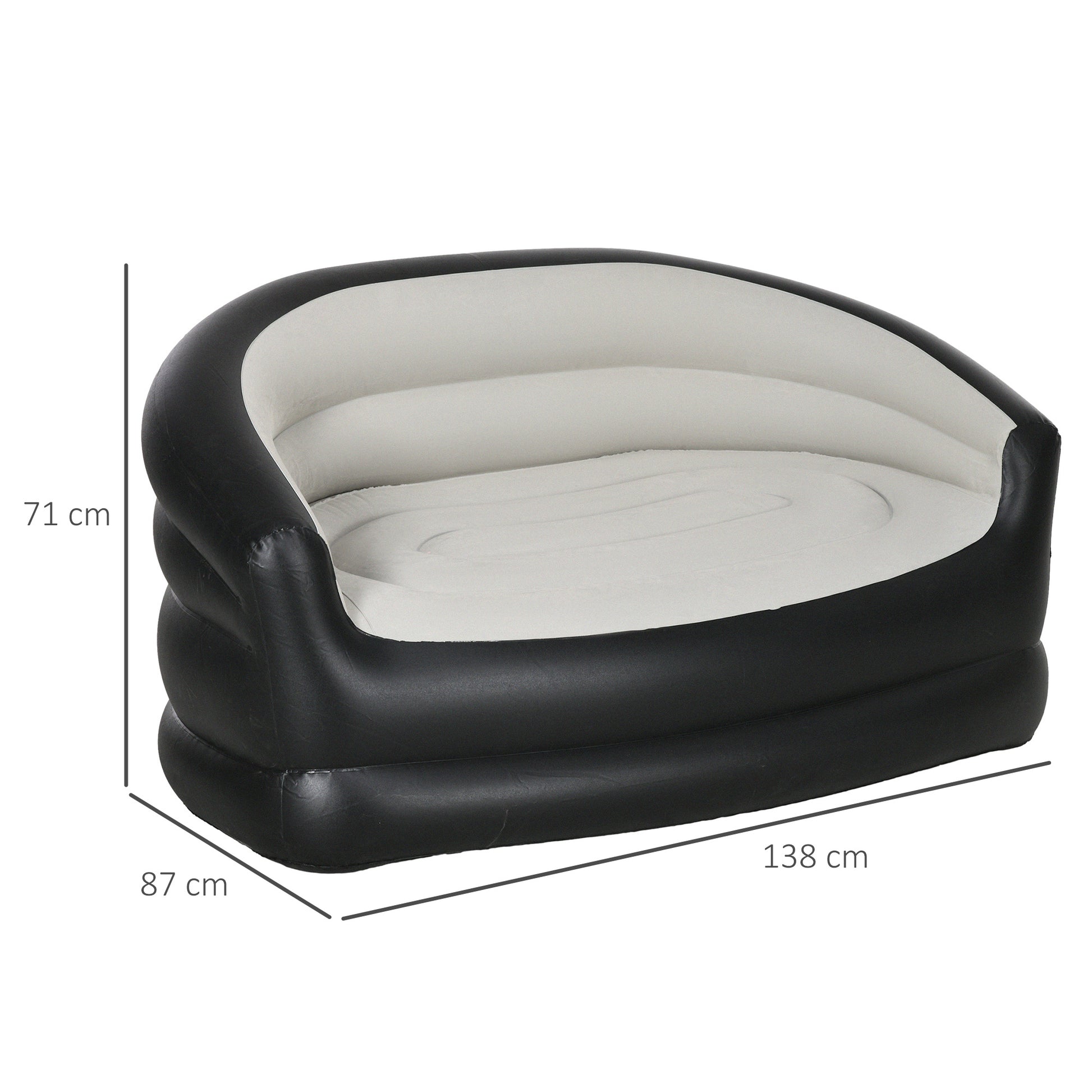 Inflatable Sofa, Inflatable Couch with Soft Plush Air Sofa for 2 People, for Indoor, Outdoor, Light Gray, 125 x 100 x 87 cm