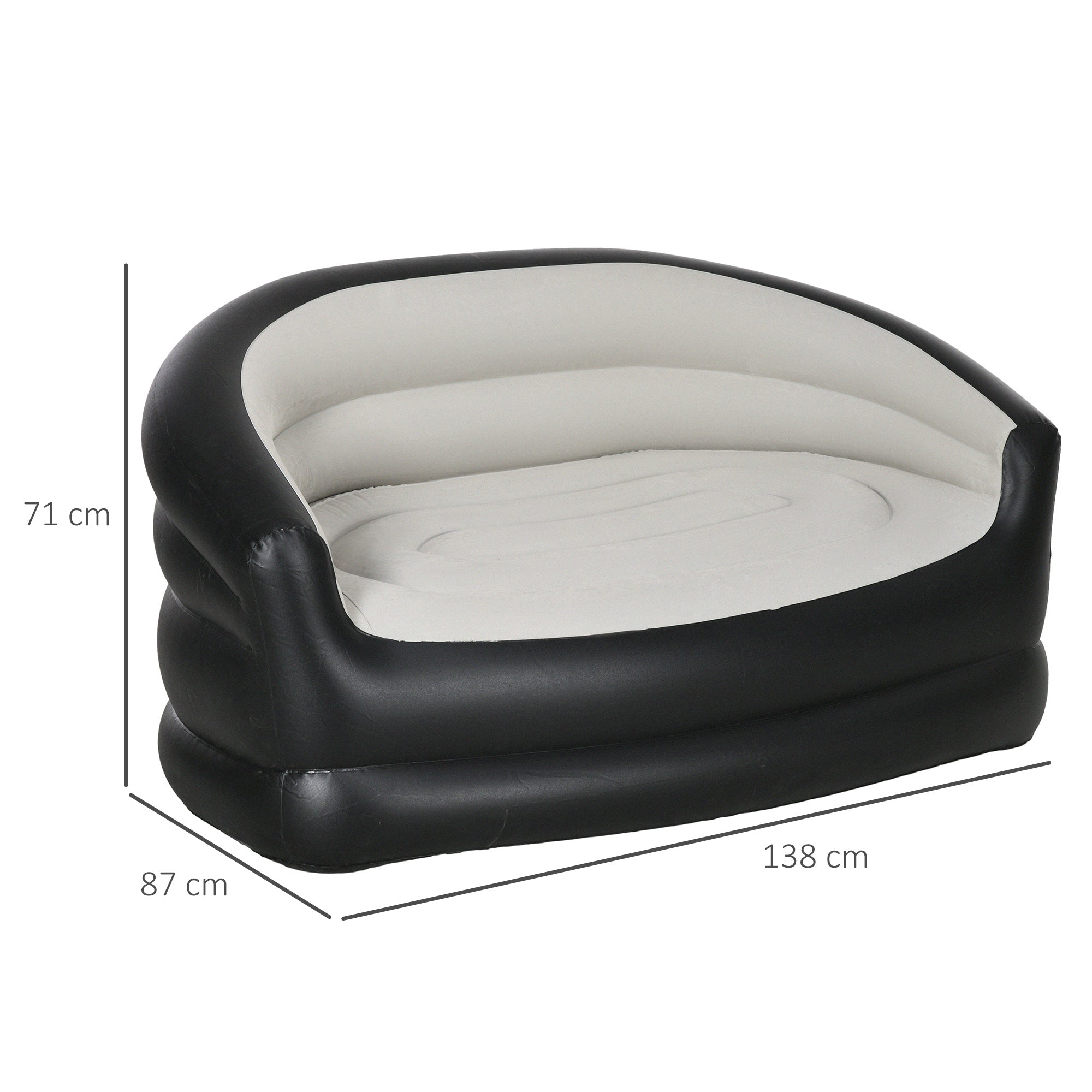 Inflatable Sofa, Inflatable Couch with Soft Plush Air Sofa for 2 People, for Indoor, Outdoor, Light Gray, 125 x 100 x 87 cm
